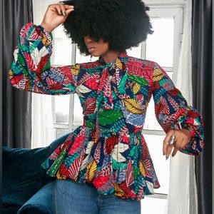BIBI AFRICAN PRINT PUFF SLEEVE TOP [MULTICOLOR]